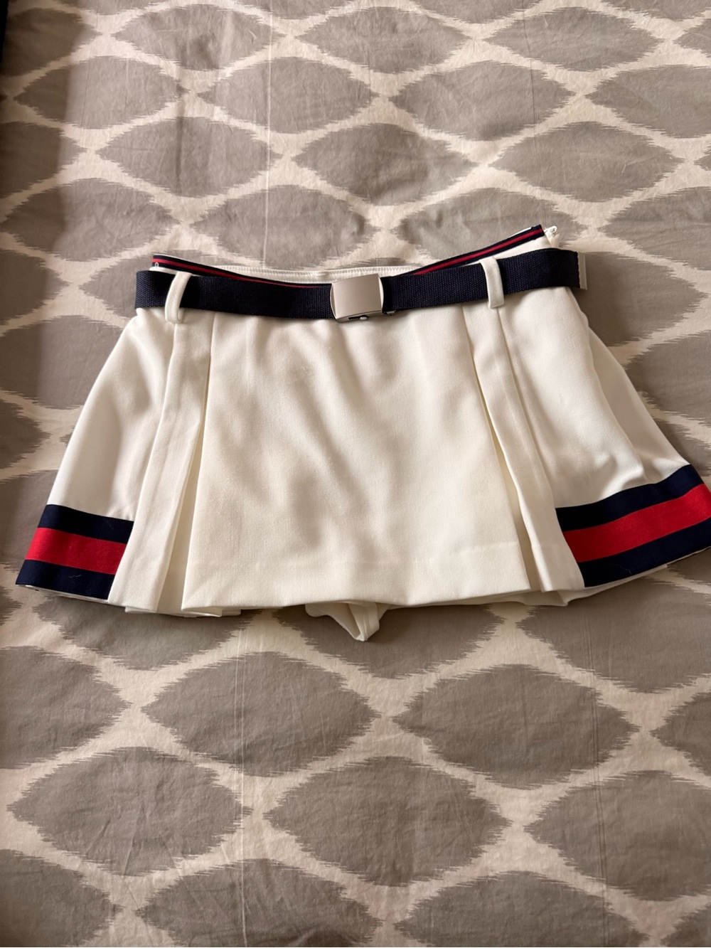Maeve White Tennis Skirt with Navy and Red Stripes